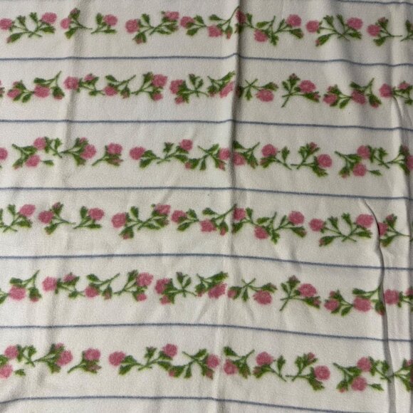 Vintage Chatham Purrey Blanket Pink Moss Roses Stripes 1950s Satin Style Trim - Picture 3 of 11